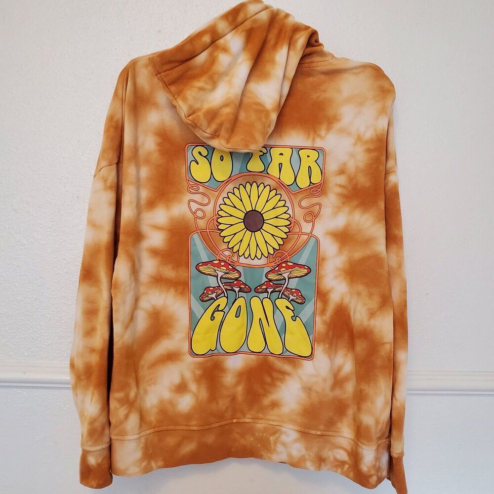 Empyre So Far Gone Tie Dye Hoodie Mushroom Sunflower Retro Orange Mens Medium